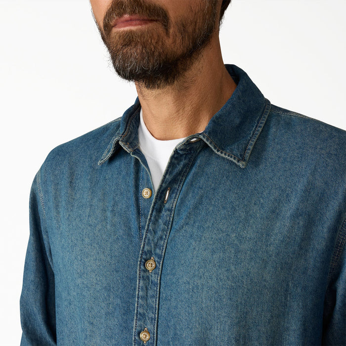 Dickies Lighweight Denim Long-Sleeve Shirt - Men's Khaki Tinited Blue