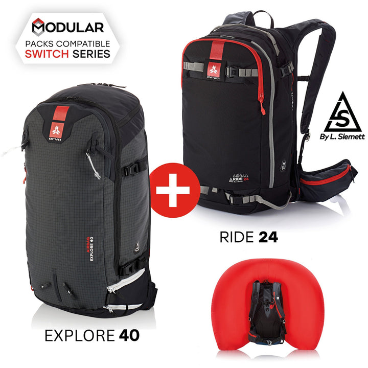 Arva Switch Extreme Ride 24 & Explore 40 Airbag Backpack Bundle Black