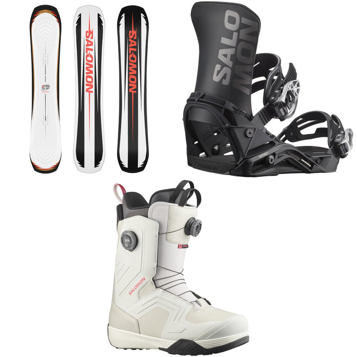 Salomon Assassin Snowboard + District Snowboard Bindings + Dialogue Dual Boa Snowboard Boots 2026