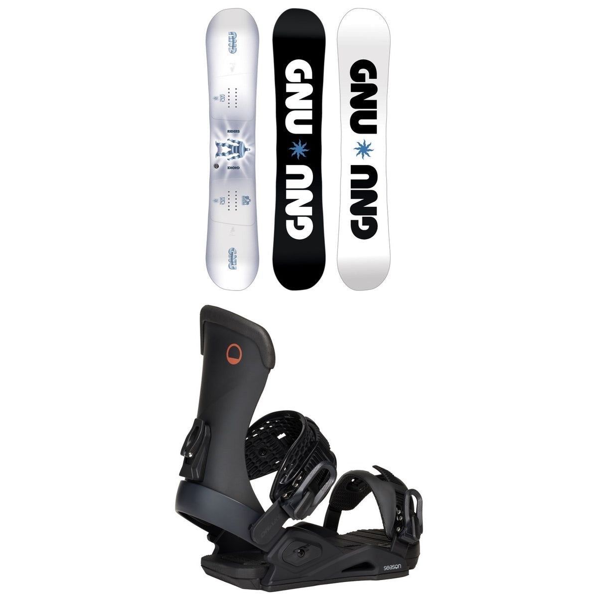 GNU Riders Choice Asym C2X Snowboard + Season Meld Snowboard Bindings 2026