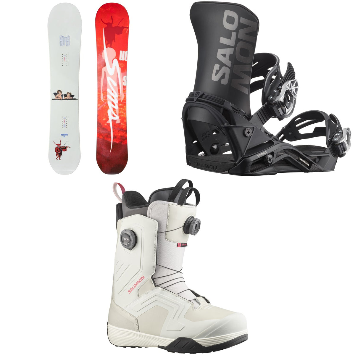 Sims Macrodose Snowboard + Salomon District Snowboard Bindings + Dialogue Dual Boa Snowboard Boots