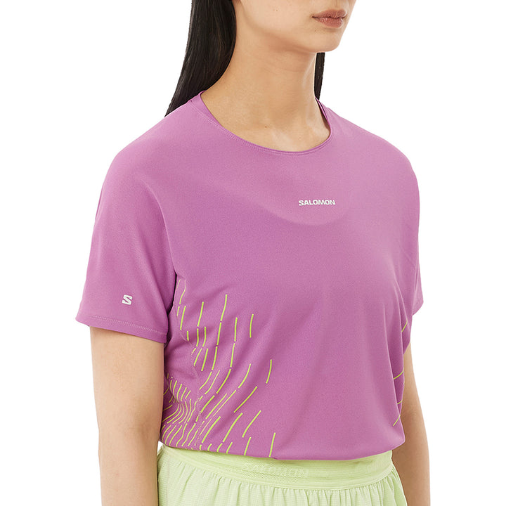 Salomon Sense Aero Short-Sleeve GFX T-Shirt - Women's Iris Orchid/Acid Lime