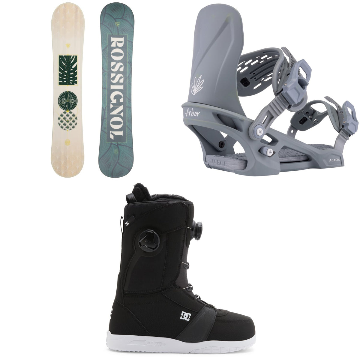 Rossignol Soulside Snowboard + Arbor Acacia Snowboard Bindings + DC Lotus Snowboard Boots - Women's