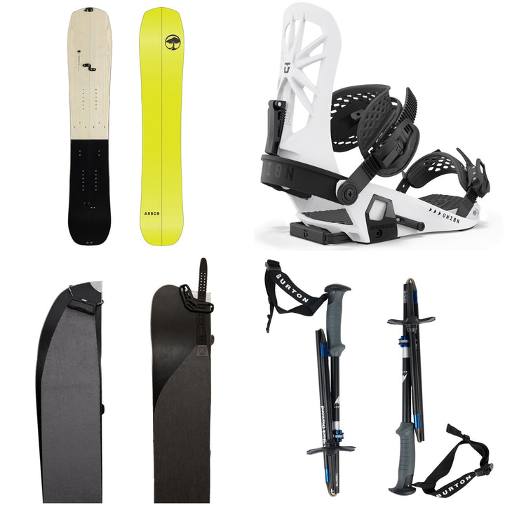 Arbor Landmark Splitboard + Union Explorer Splitboard Bindings  + Karakoram Smart Skins + Burton x Black Diamond Compactor Poles