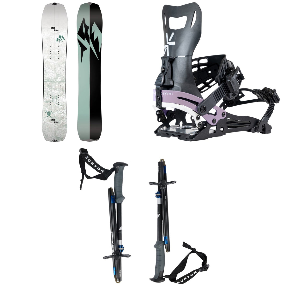 Jones Solution Splitboard + Karakoram Nomad-W + Split Interface Splitboard Bindings + Burton x Black Diamond Compactor Poles - Women's