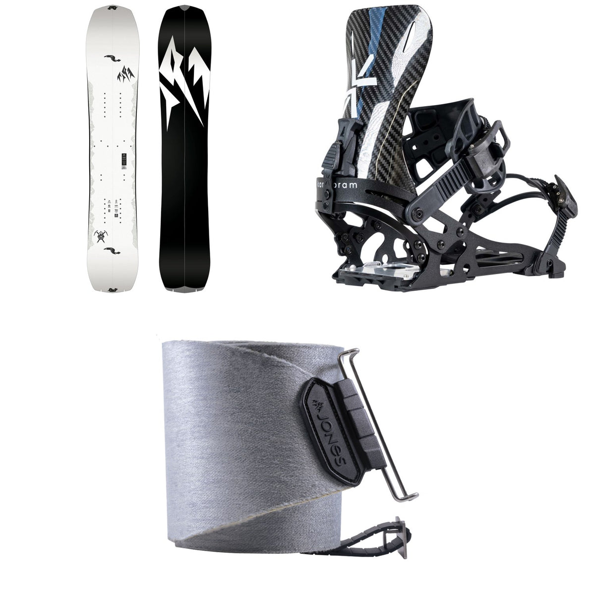 Jones Ultralight Solution Splitboard + Karakoram Straightline + Split Interface Splitboard Bindings + Nomad Pro Quick Tension Tail Clip Splitboard Skins