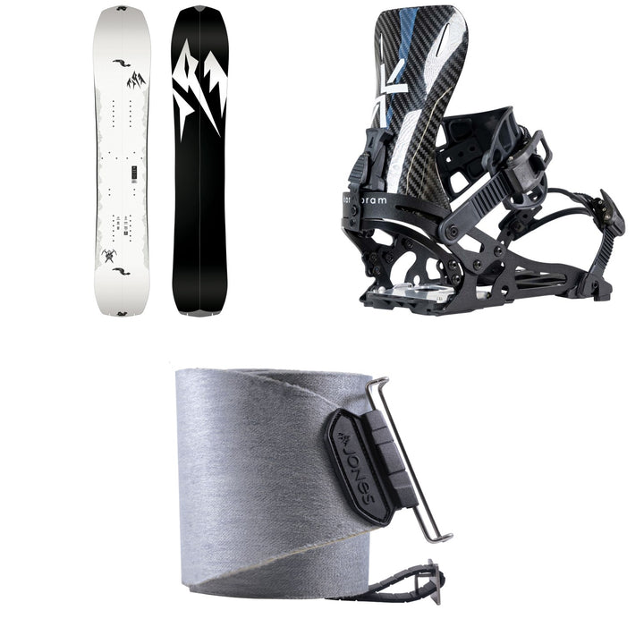 Jones Ultralight Solution Splitboard + Karakoram Straightline + Split Interface Splitboard Bindings + Nomad Pro Quick Tension Tail Clip Splitboard Skins
