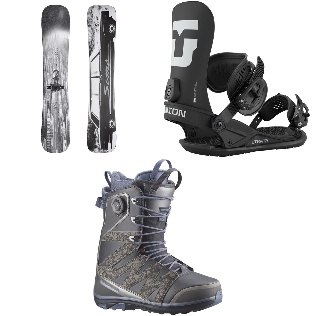 Sims Mystery Lunch Snowboard + Union Strata Snowboard Bindings + Salomon X Approach Lace SJ Boa Snowboard Boots 2026