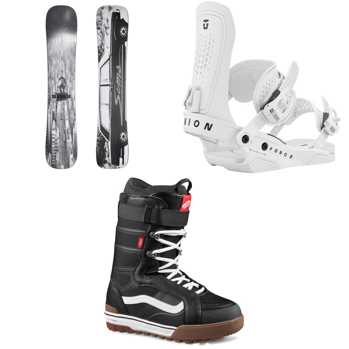 Sims Mystery Lunch Snowboard + Union Force Snowboard Bindings + Vans Hi-Standard Pro Snowboard Boots 2026