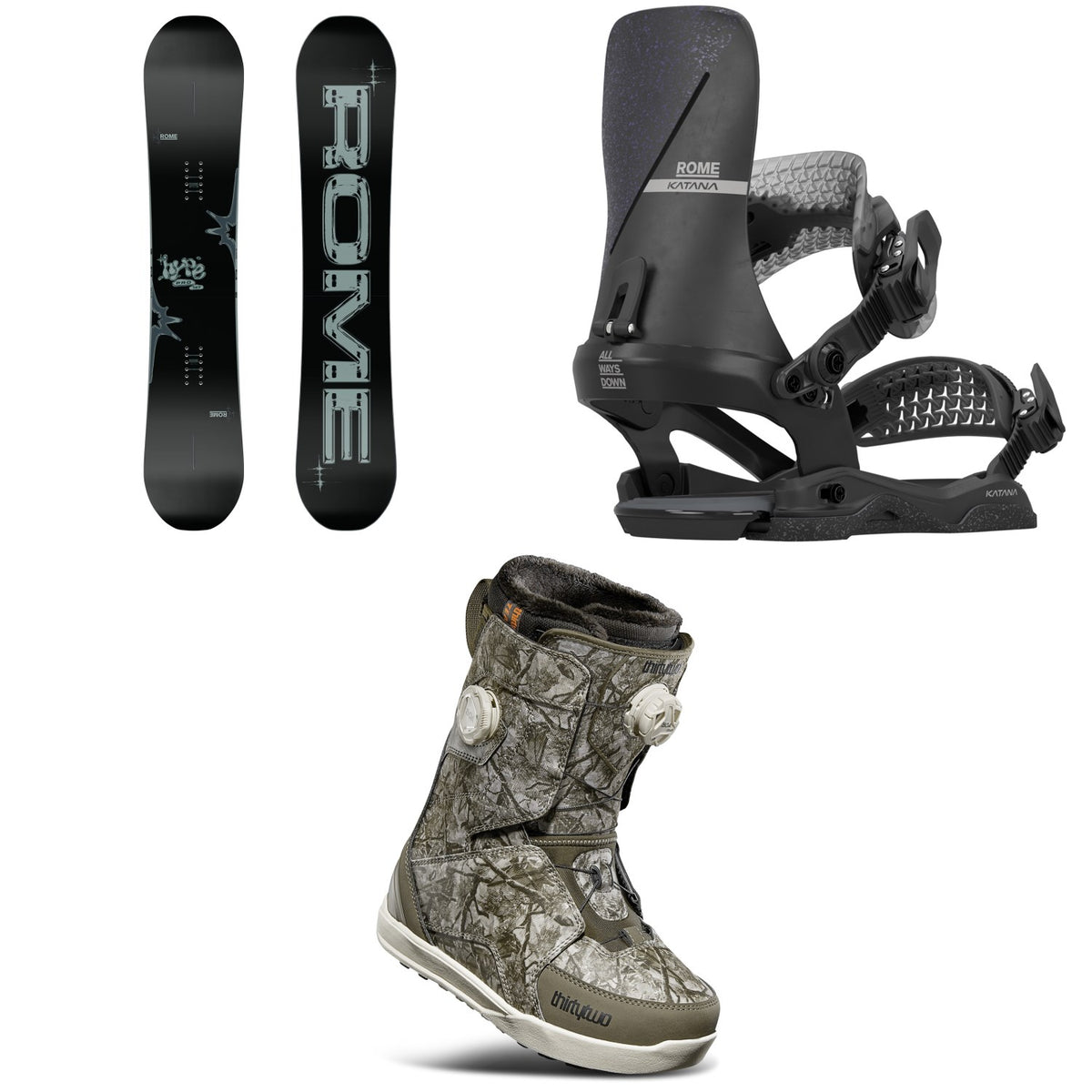 Rome Hype Pro Snowboard + Katana AW Snowboard Bindings + thirtytwo Lashed Double Boa Snowboard Boots - Women's 2026