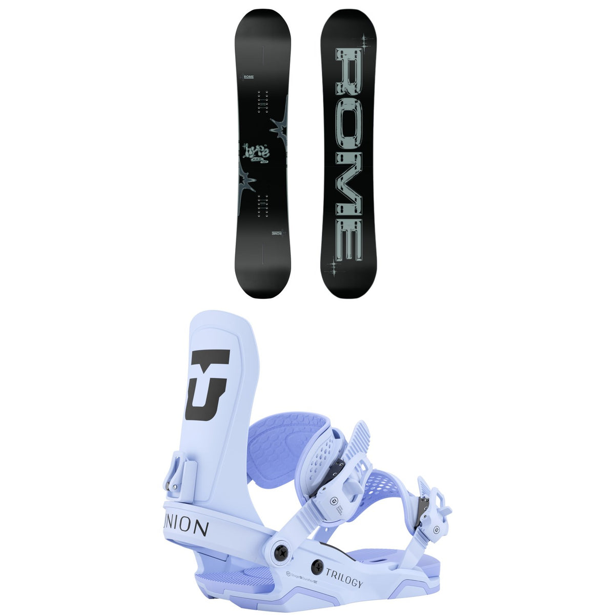 Rome Hype Pro Snowboard + Union Trilogy Snowboard Bindings - Women's 2026