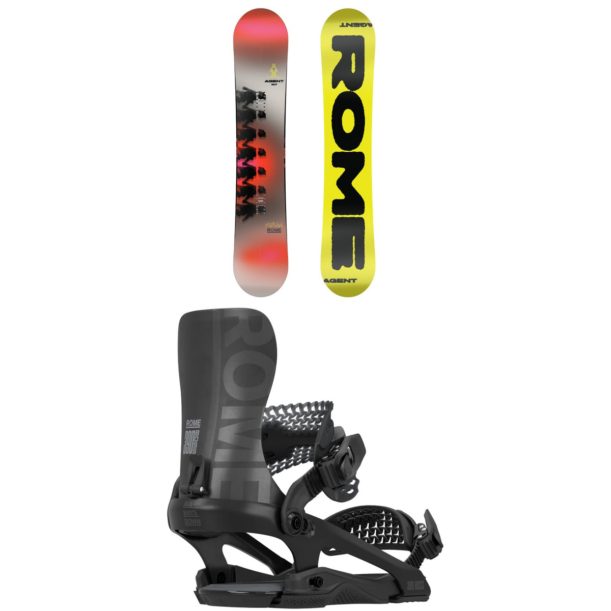 Rome Agent Snowboard + 390 Boss FW Snowboard Bindings 2026