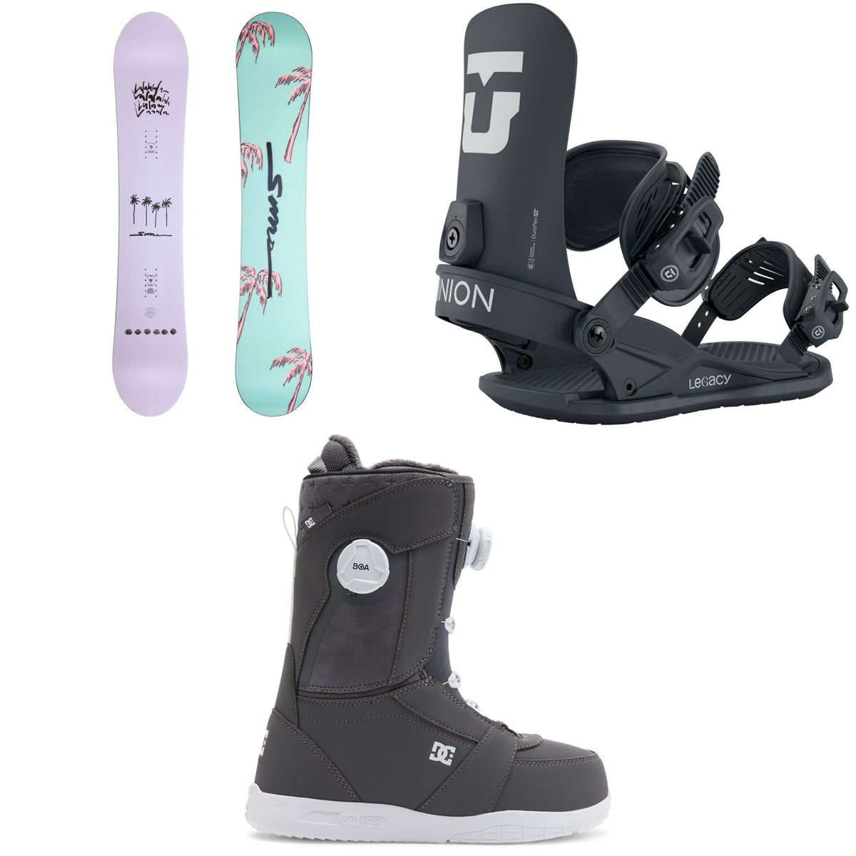 Sims Salt Snowboard + Union Legacy Snowboard Bindings + DC Lotus Snowboard Boots - Women's