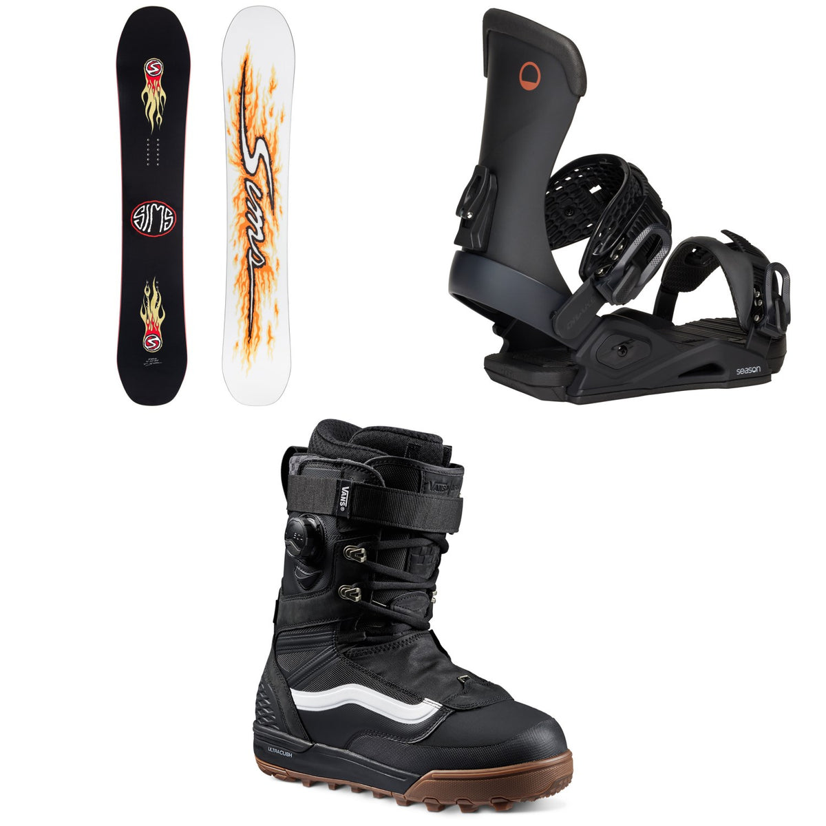 Sims Fakie Snowboard + Season Meld Snowboard Bindings + Vans Infuse Snowboard Boots