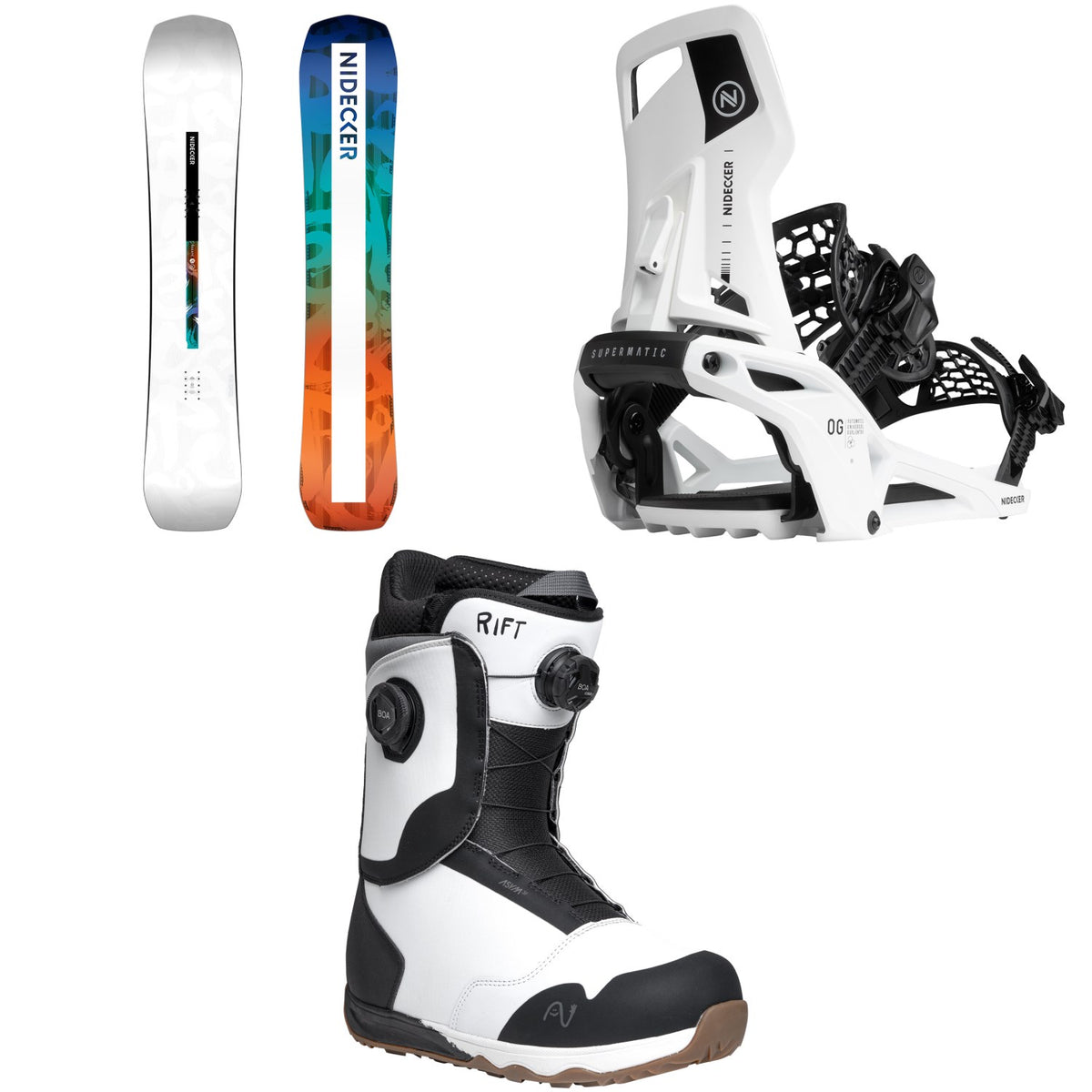 Nidecker Escape Snowboard + OG Supermatic Snowboard Bindings + Rift Snowboard Boots 2026