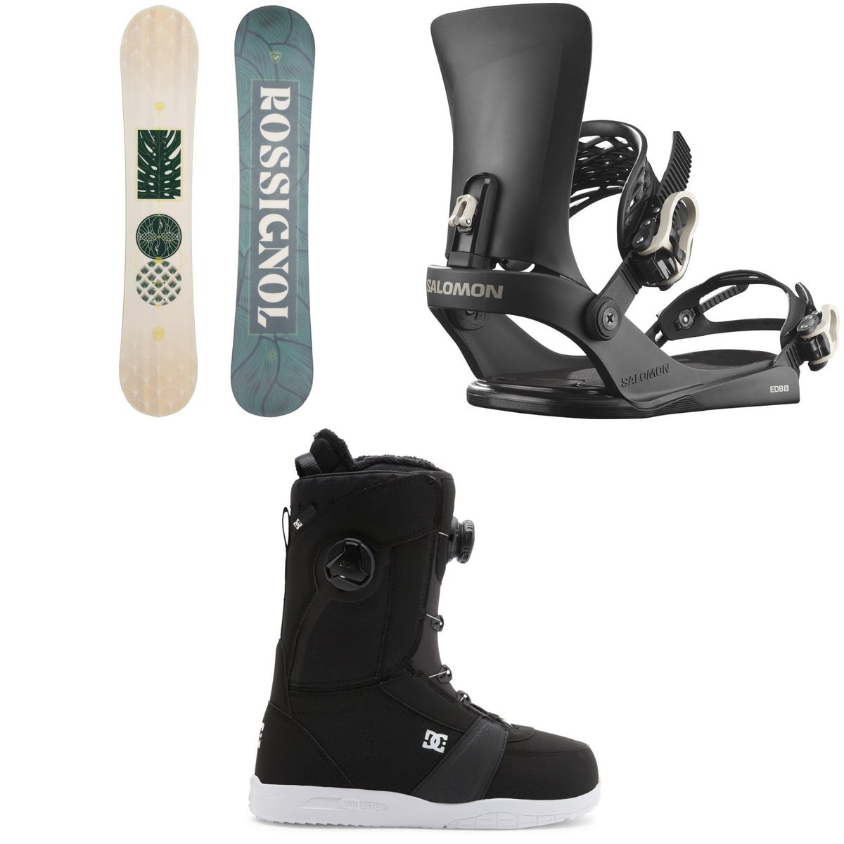 Rossignol Soulside Snowboard + Salomon EDB X Snowboard Bindings + DC Lotus Snowboard Boots - Women's