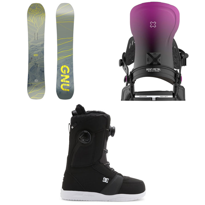 GNU Frosting C2 Snowboard + Bent Metal Forte Snowboard Bindings + DC Lotus Snowboard Boots - Women's 2025