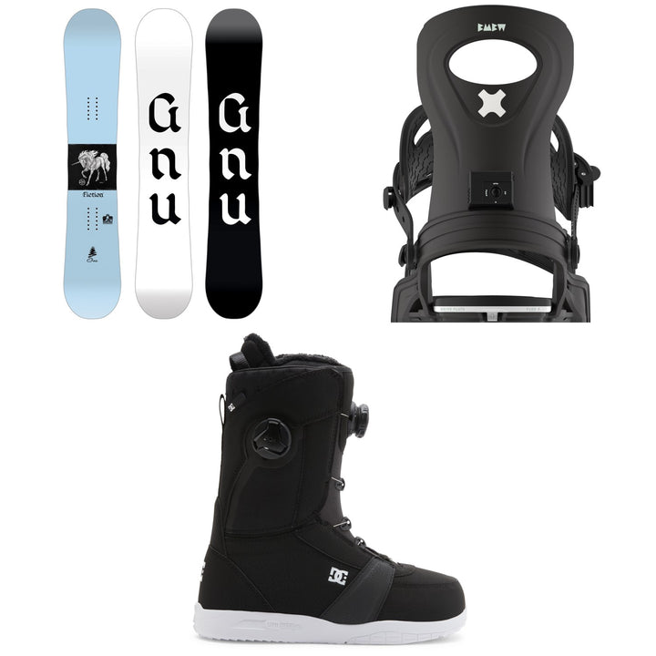 GNU Fiction BTX Snowboard + Bent Metal Metta Snowboard Bindings + DC Lotus Snowboard Boots - Women's