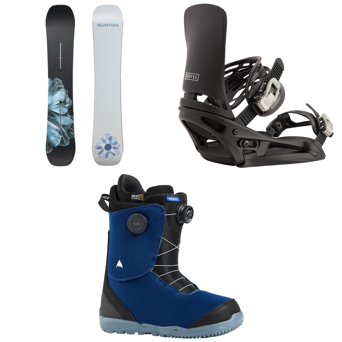 Burton Process Flying V Snowboard + Cartel EST Snowboard Bindings + Swath BOA Snowboard Boots 2026