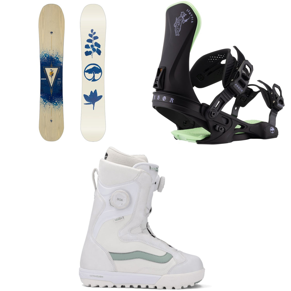 Arbor Veda Snowboard + Sequoia Snowboard Bindings + Vans Encore Pro Snowboard Boots - Women's 2026