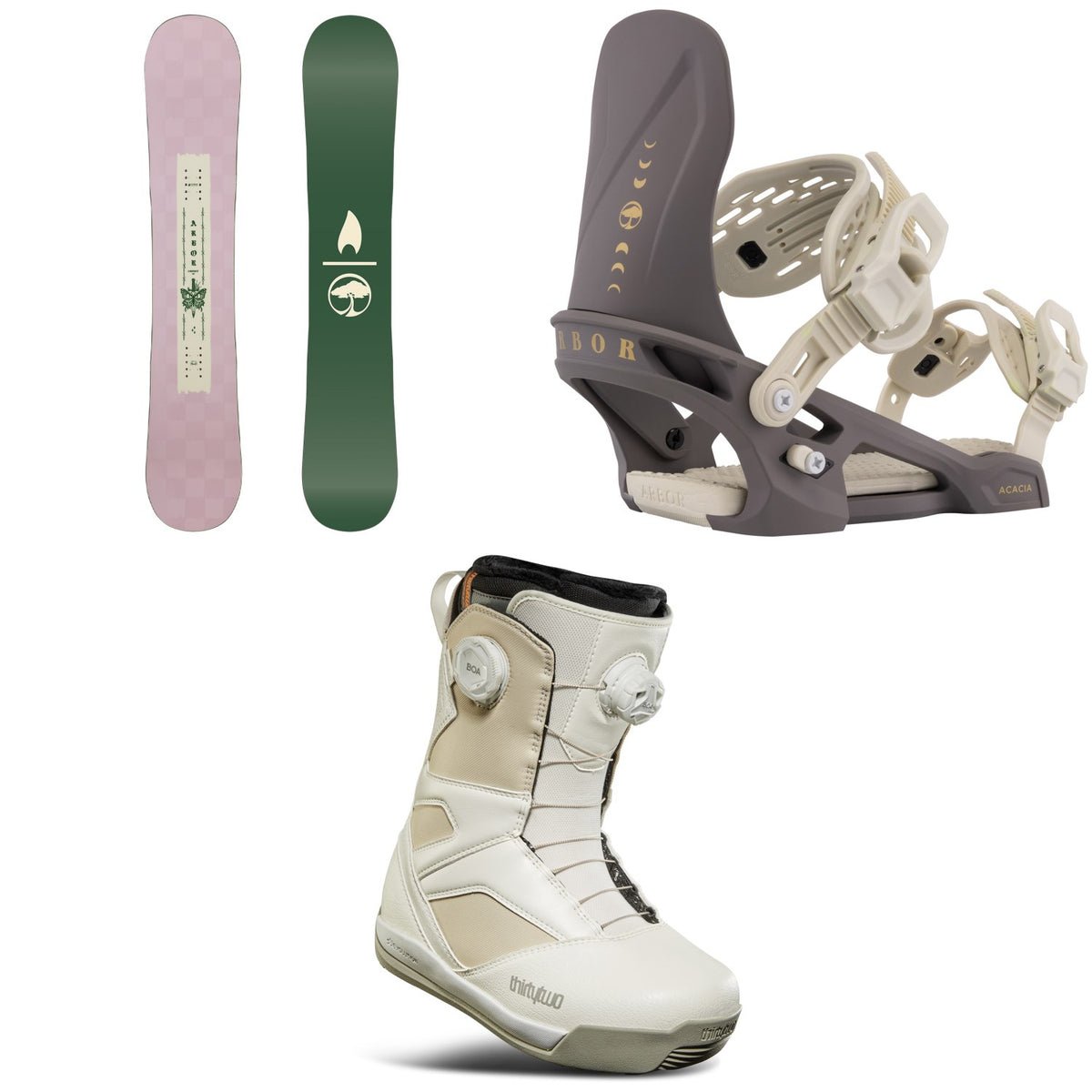 Arbor Cadence Snowboard + Acacia Snowboard Bindings + thirtytwo STW Double Boa Snowboard Boots - Women's 2026