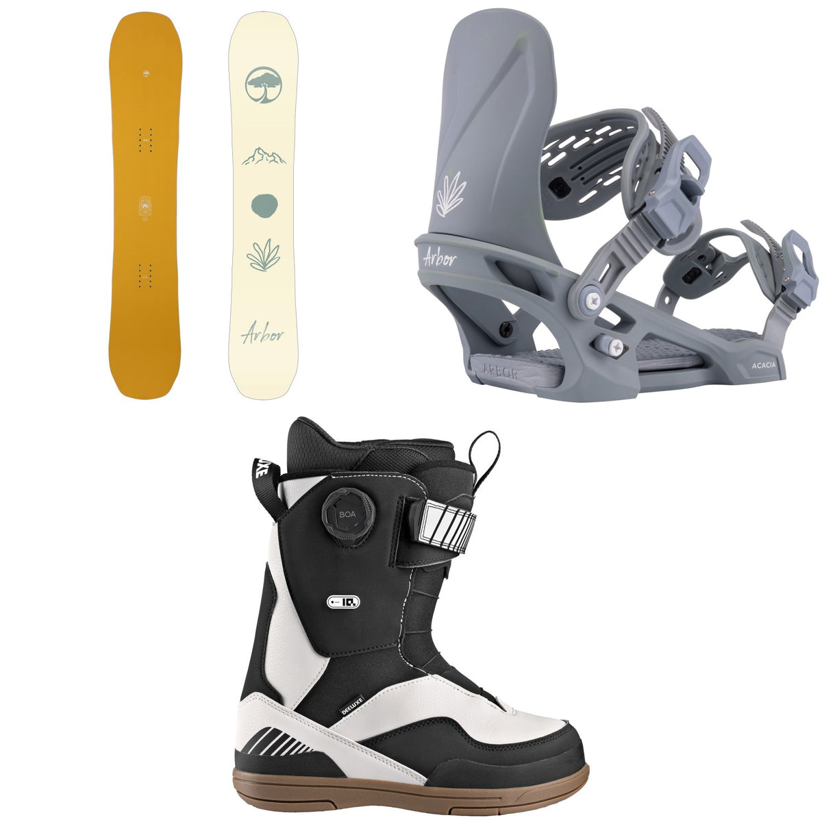 Arbor Swoon Decon Snowboard + Acacia Snowboard Bindings + Deeluxe ID Lara Boa Snowboard Boots - Women's 2026