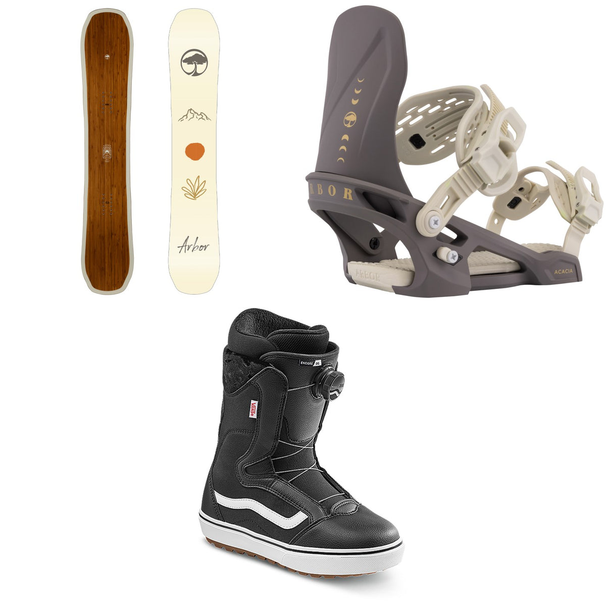 Arbor Swoon Snowboard + Acacia Snowboard Bindings + Vans Encore OG Snowboard Boots - Women's 2026