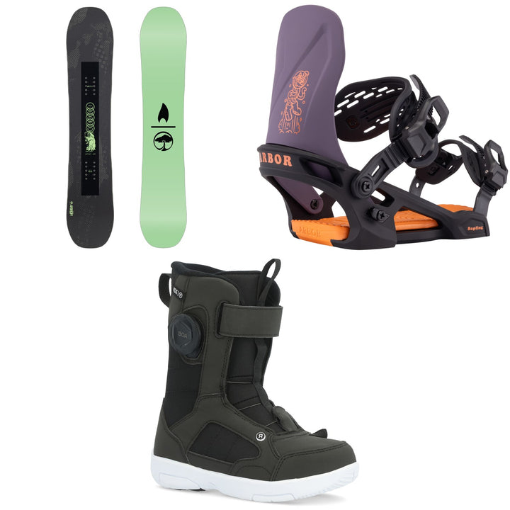Arbor Votive Snowboard + Sapling Snowboard Bindings + Ride Norris Snowboard Boots - Kids 2026