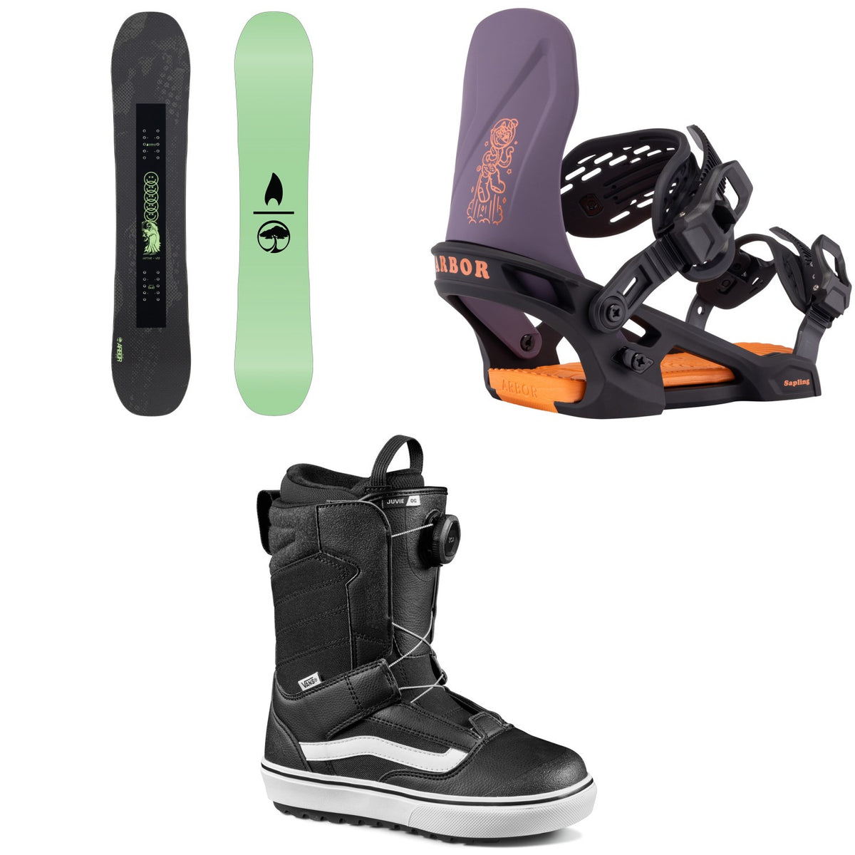 Arbor Votive Snowboard + Sapling Snowboard Bindings + Vans Juvie OG Snowboard Boots - Kids' 2026