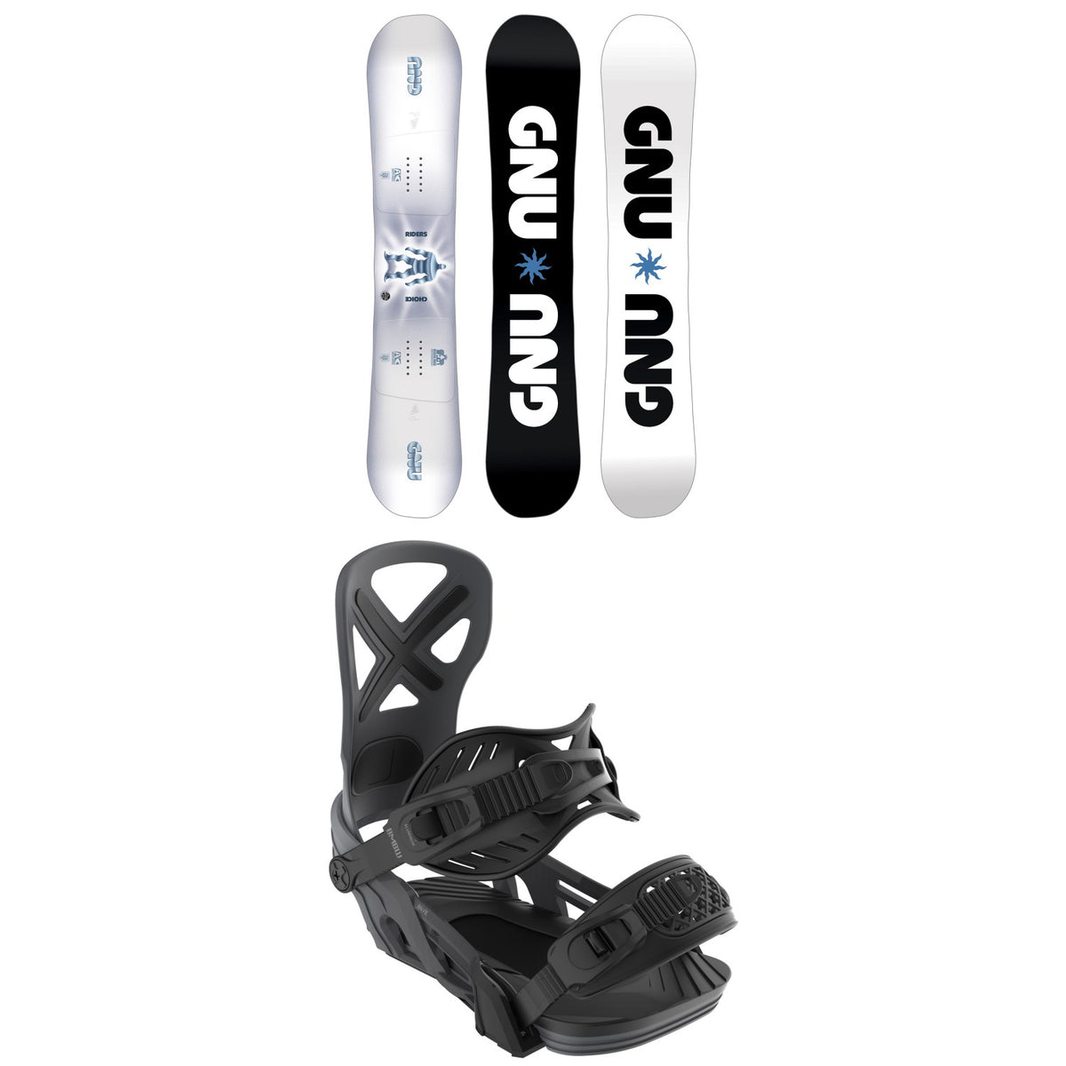 GNU Riders Choice Asym C2X Snowboard + Bent Metal Anvil Snowboard Bindings 2026