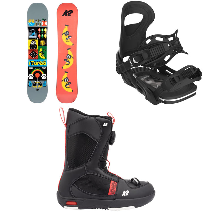 K2 Mini Turbo Snowboard + Bent Metal BMX Snowboard Bindings + K2 Mini Turbo Snowboard Boots - Kids