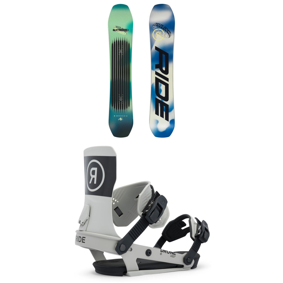 Ride Moderator Snowboard + Drone Snowboard Bindings 2026