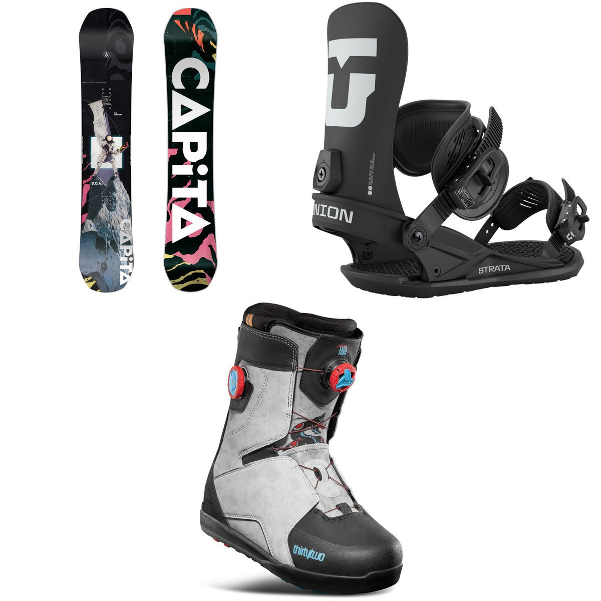 CAPiTA Defenders Of Awesome Snowboard + Union Strata Snowboard Bindings + thirtytwo Lashed Double Boa Snowboard Boots 2026