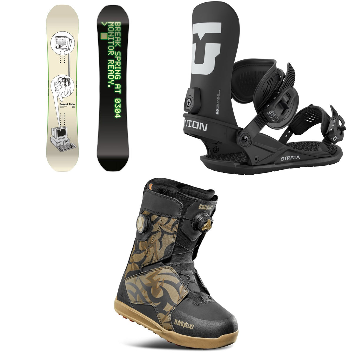 CAPiTA Spring Break Resort Twin Snowboard + Union Strata Snowboard Bindings + thirtytwo Lashed Double Boa Snowboard Boots 2026