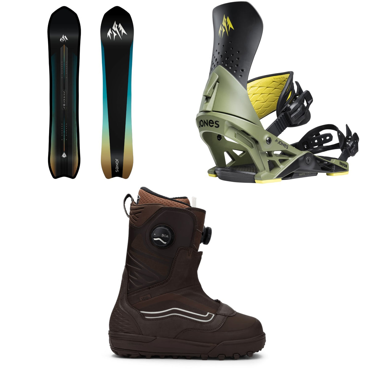 Jones Stratos Snowboard + Orion Snowboard Bindings + Vans Verse Snowboard Boots 2026