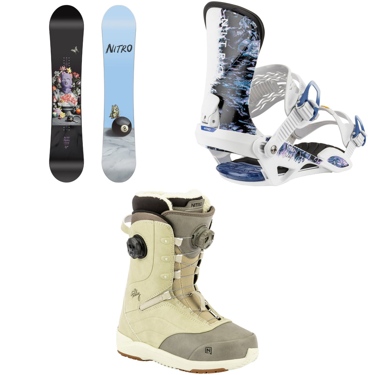 Nitro Mercy Snowboard + Fate Snowboard Bindings + Crown Boa Snowboard Boots - Women's 2026