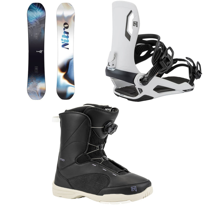 Nitro Lectra Leaf Cam-Out Snowboard + Talent Snowboard Bindings + Flora Boa Snowboard Boots - Women's 2026