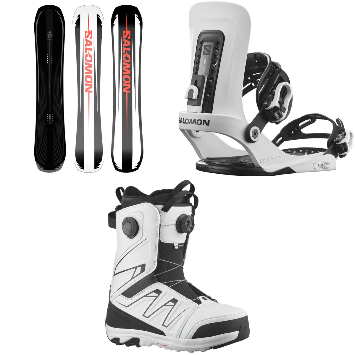 Salomon Assassin Pro Snowboard + EDB Prime Snowboard Bindings + Launch Boa SJ Boa Snowboard Boots 2026