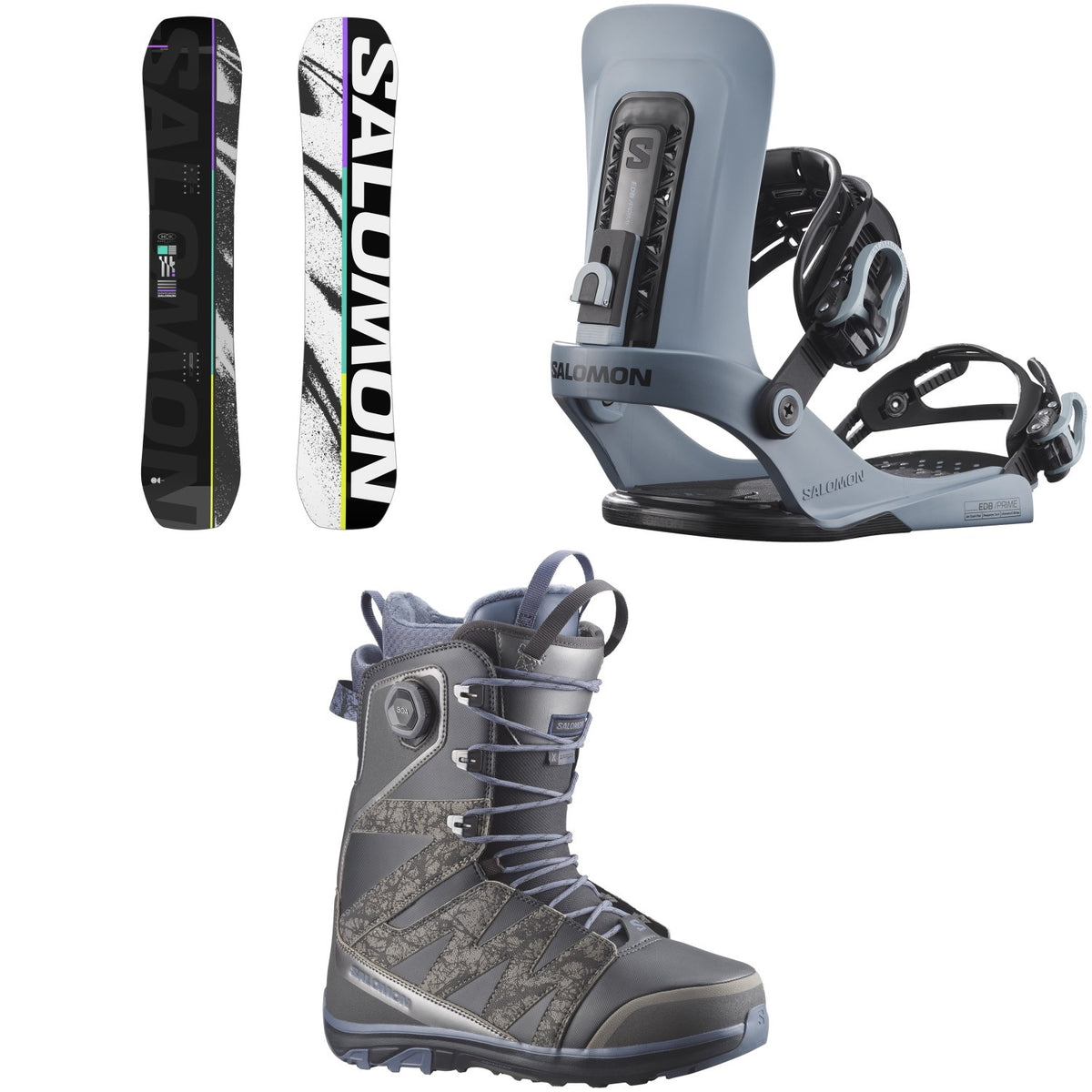 Salomon Huck Knife Pro Snowboard + EDB Prime Snowboard Bindings + X Approach Lace SJ Boa Snowboard Boots 2026