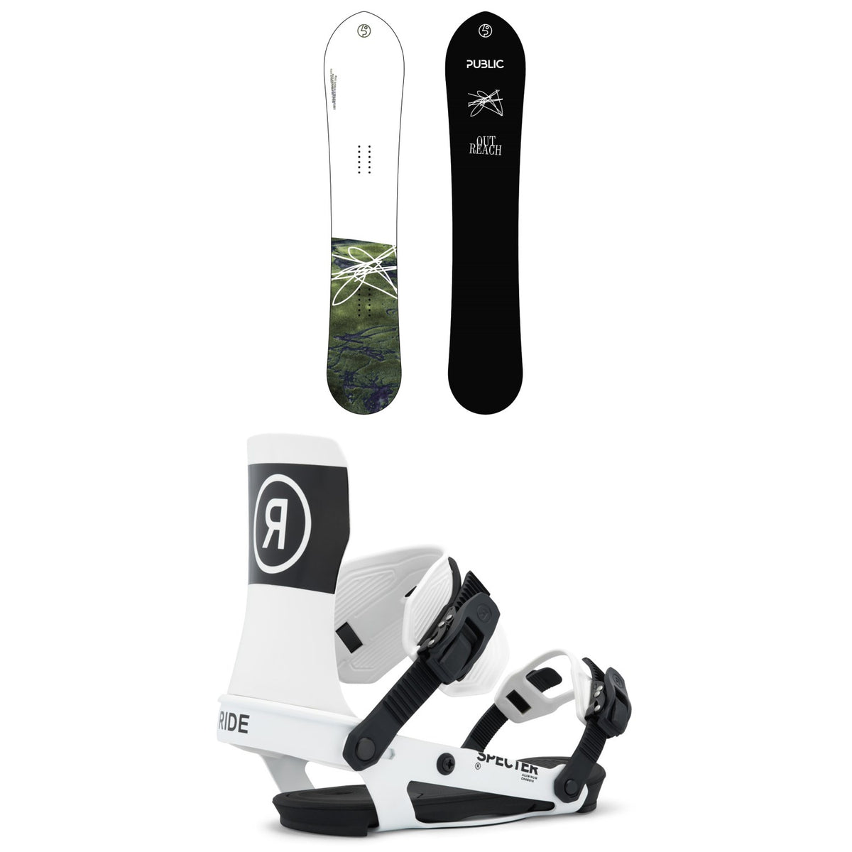 Public Snowboards Outreach Snowboard + Ride Specter Snowboard Bindings 2026