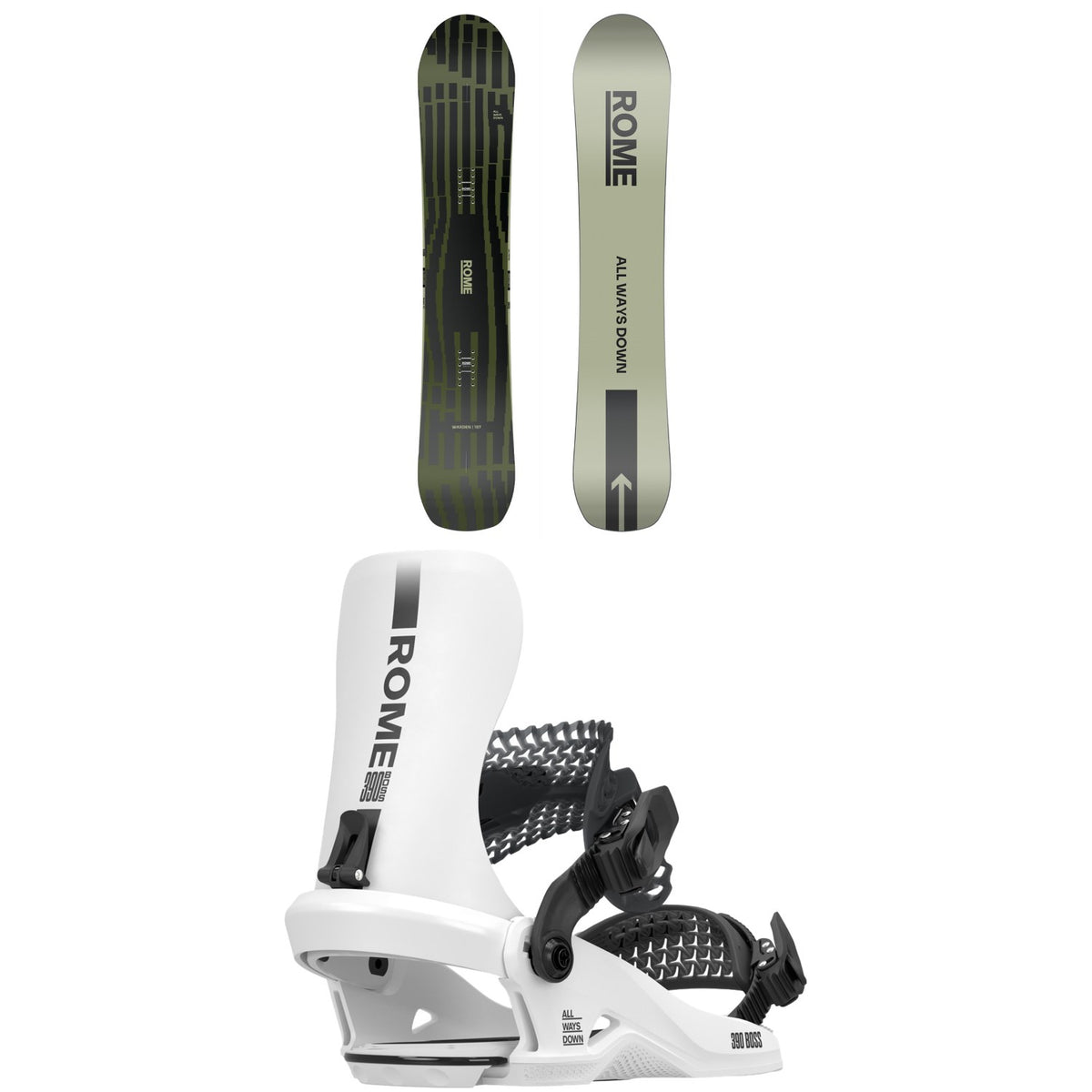 Rome Warden Snowboard + 390 Boss HW Snowboard Bindings 2026