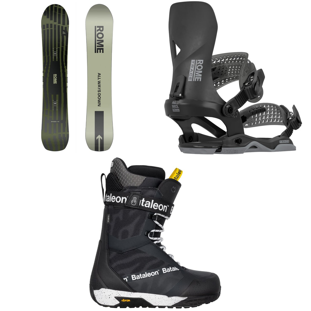 Rome Warden Snowboard + Trace AW Snowboard Bindings + Bataleon Salsa Lace Snowboard Boots 2026