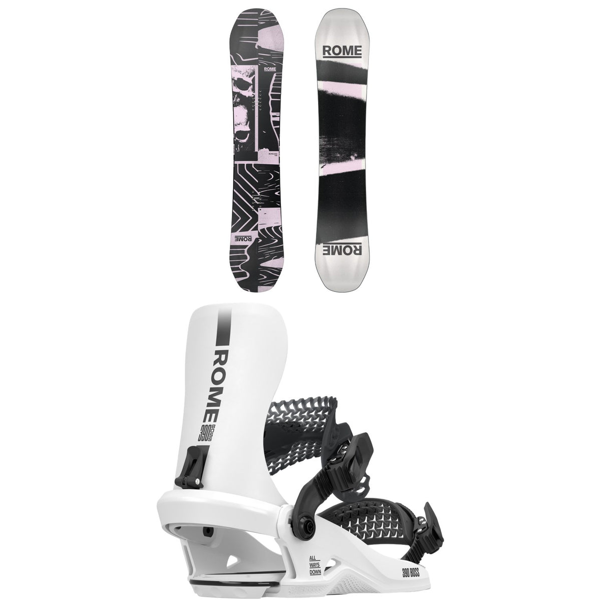 Rome Boneless Snowboard + 390 Boss HW Snowboard Bindings 2026