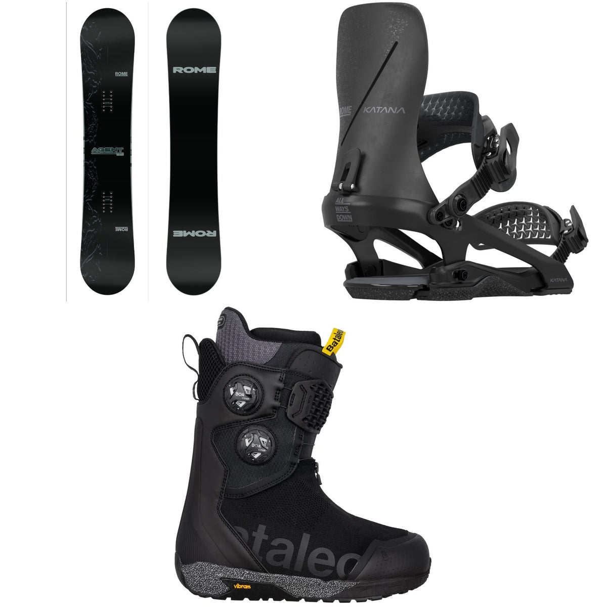 Rome Agent Pro Snowboard + Katana FW Snowboard Bindings + Bataleon Acid Boa Snowboard Boots 2026