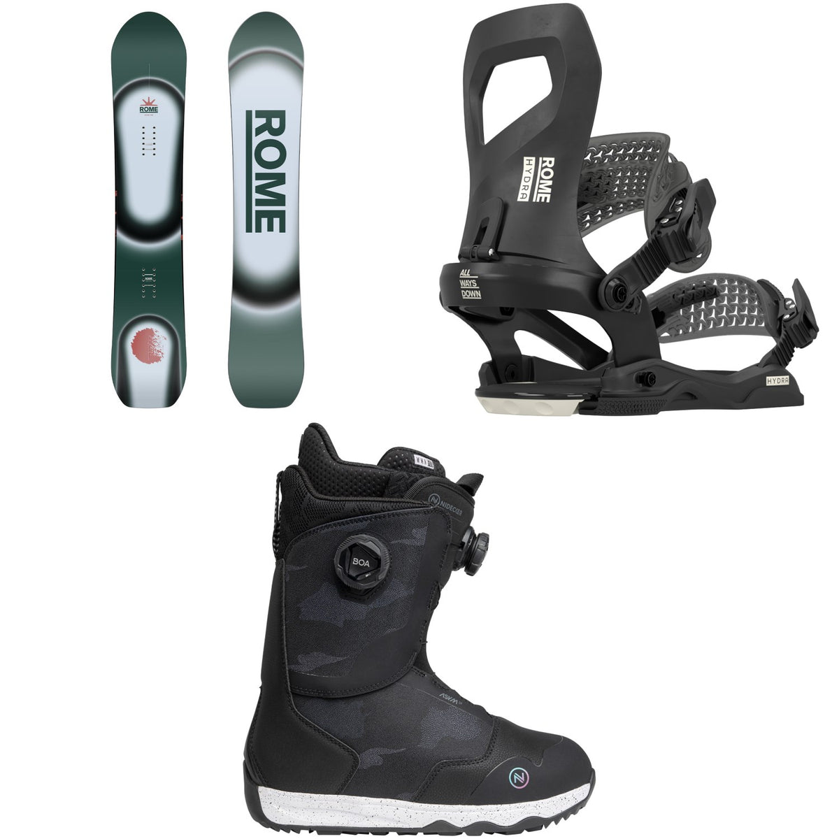 Rome Muse Snowboard + Hydra AW Snowboard Bindings + Nidecker Rift Snowboard Boots - Women's 2026