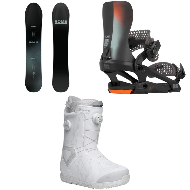 Rome Ravine Pro Snowboard + 390 Boss Pro FW Snowboard Bindings + Nidecker Kita Snowboard Boots 2026