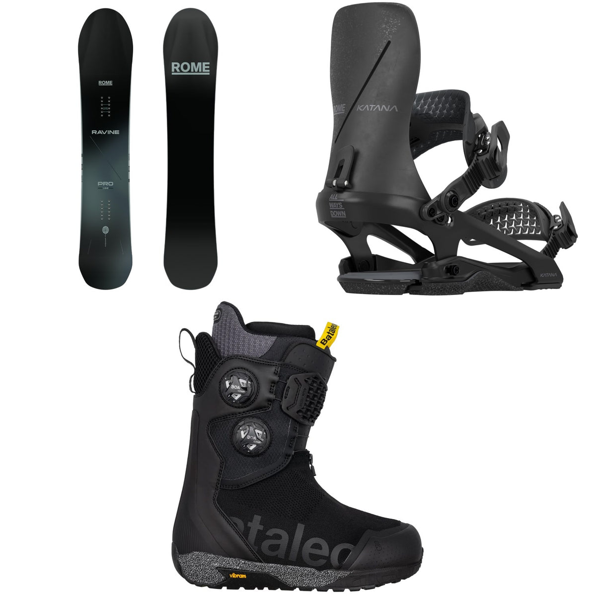 Rome Ravine Pro Snowboard + Katana FW Snowboard Bindings + Bataleon Acid Boa Snowboard Boots 2026