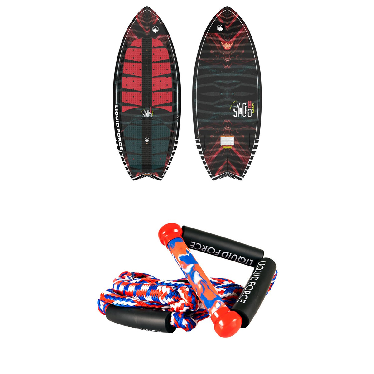 Liquid Force Syncro + Learn To Surf 8" Handle Surf Rope Package