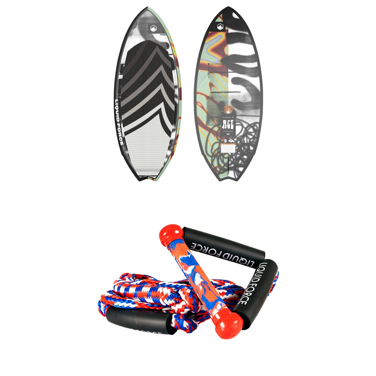 Liquid Force Ace + Learn To Surf 8" Handle Surf Rope Package