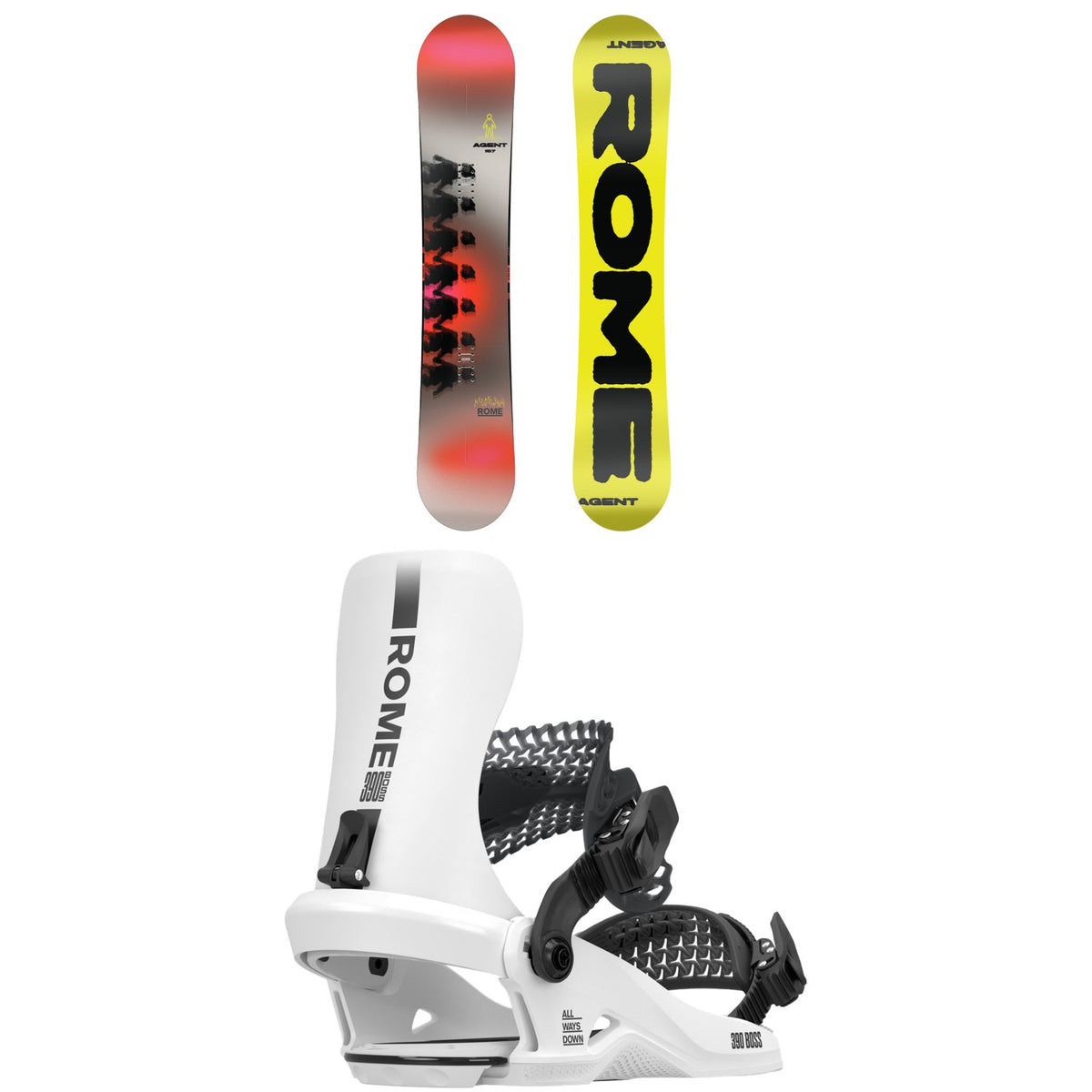 Rome Agent Snowboard + 390 Boss HW Snowboard Bindings 2026